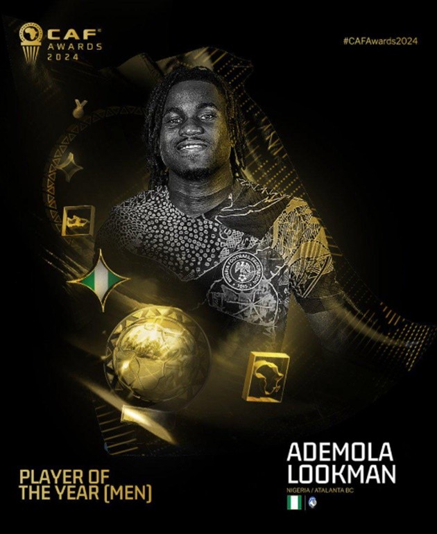 Ademola Lookman trong màu áo Atalanta, người đã giành danh hiệu Cầu thủ xuất sắc nhất châu Phi 2024 sau một mùa giải bùng nổ.