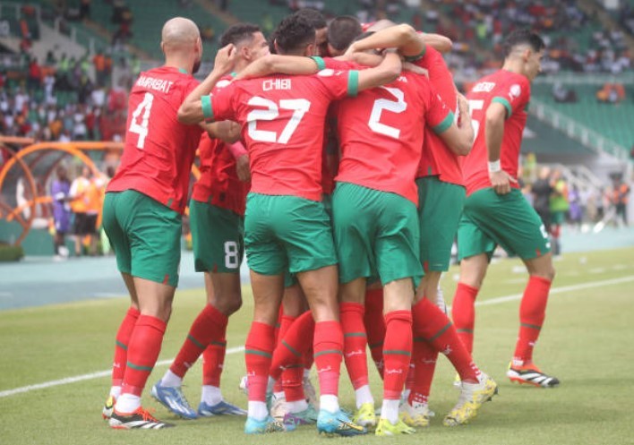Tỷ số 6-0 hiện trên bảng điện tử sau chiến thắng đậm của Morocco trước Congo tại vòng loại World Cup 2026